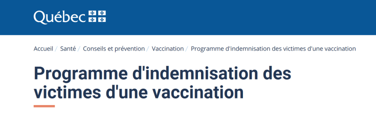 programme quebécois d'indemnisation des victimes d'une vaccination