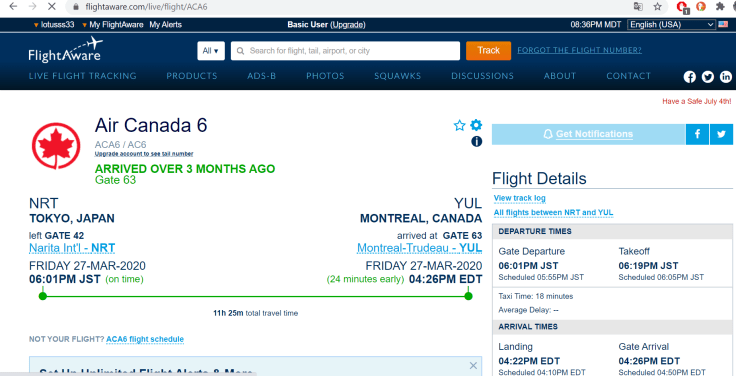 AC6 Tokyo-Montréal last flight March 27