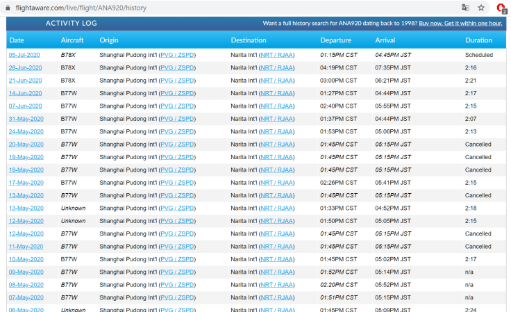 ANA920 flight history