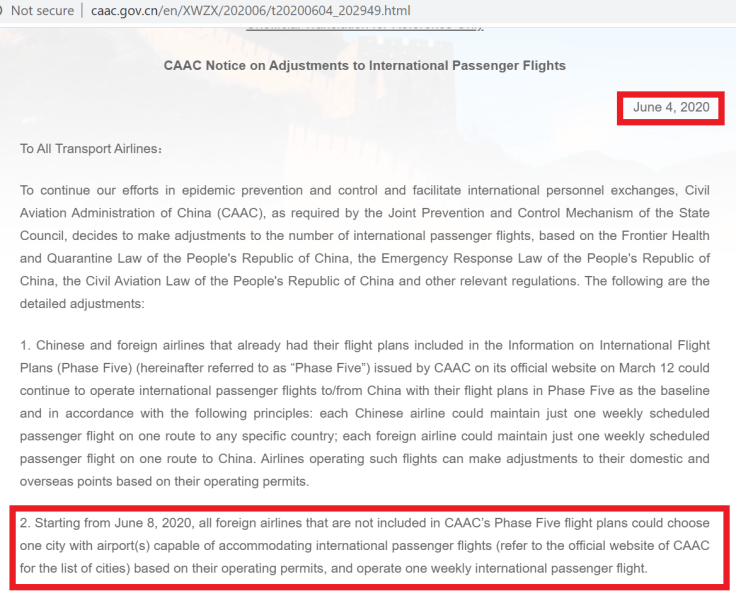 CAAC International flights update