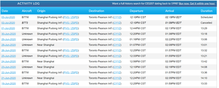 China Eastern flight history1
